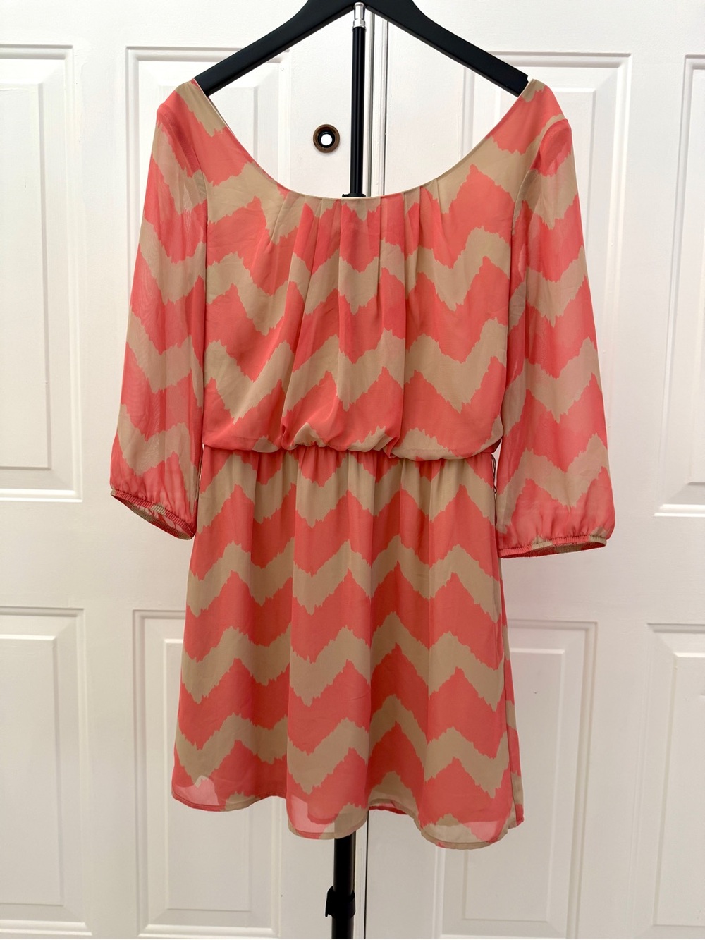 Lily Rose Coral and Beige Chevron Mini Dress